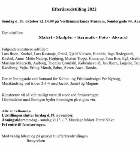 Plakat og beskrivelse af Efterårsudstillingen i Vesthimmerland Kunstforening, på Himmerland Kunstmuseum 2022